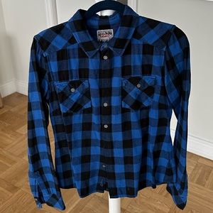 Aritzia Blue and Black Plaid Shirt